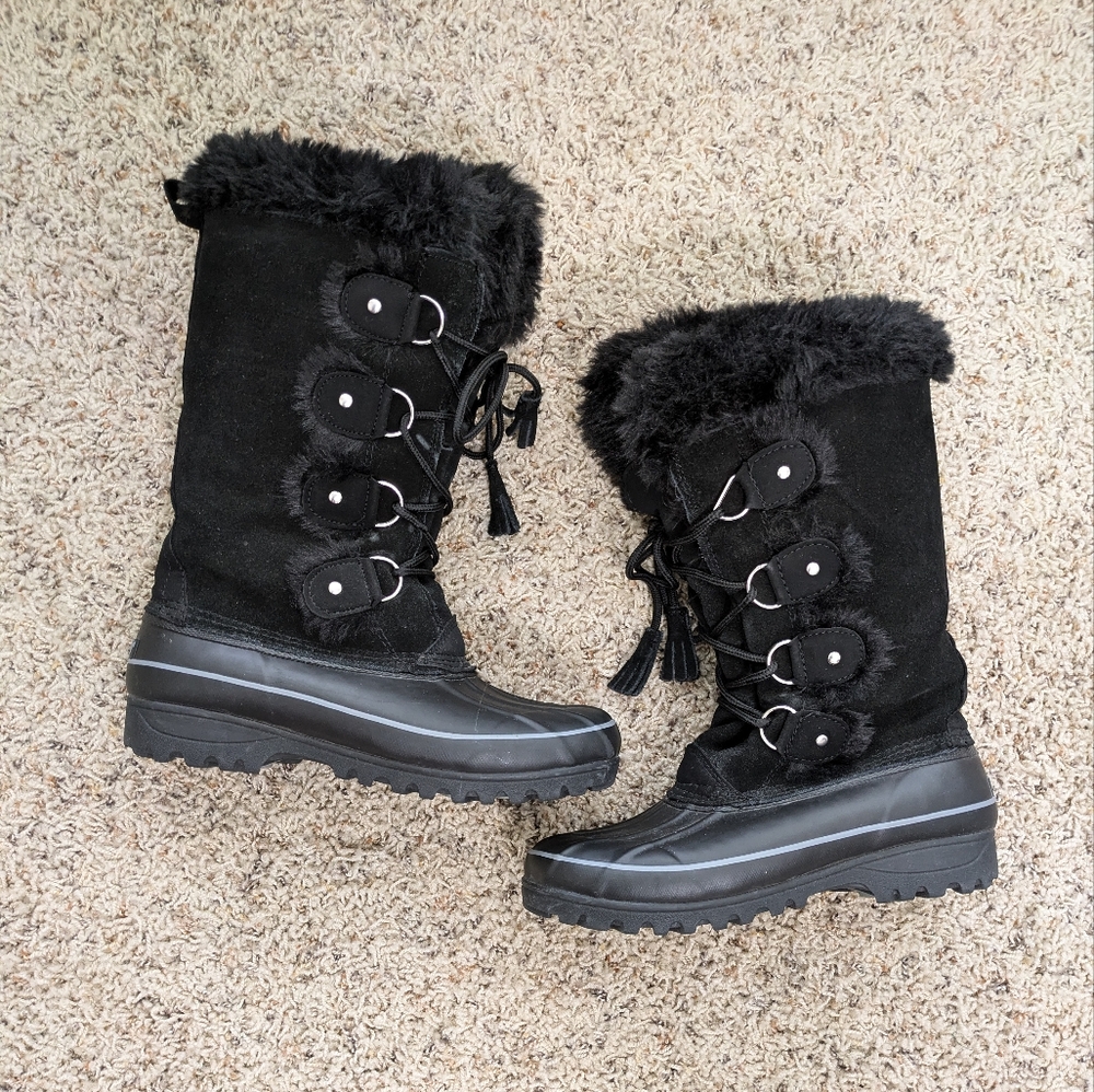 KHOMBU Nordic Artic Waterproof Lace-Up Leather Womens 7 BIack Winter Duck Boots